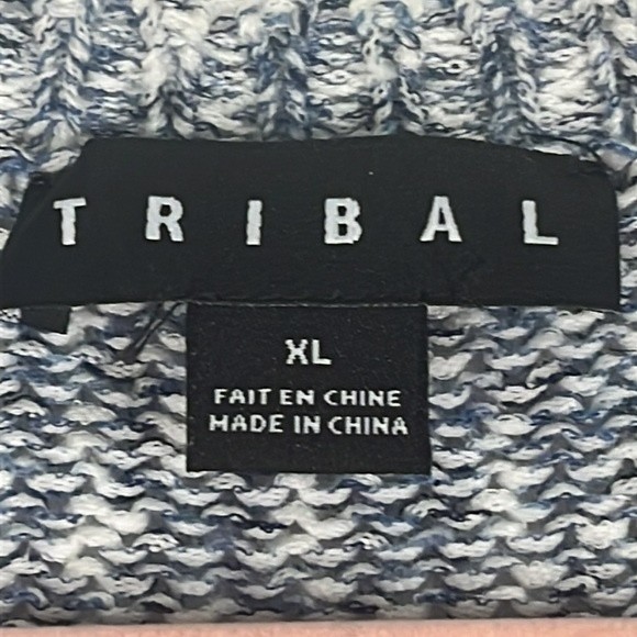 Tribal Cardigan Sweater, Soft Knit, Frayed Edge, Blue & White, XL - Picture 6 of 8